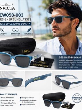 Invicta Translucent Blue Men’s Sunglasses with Dark Lenses